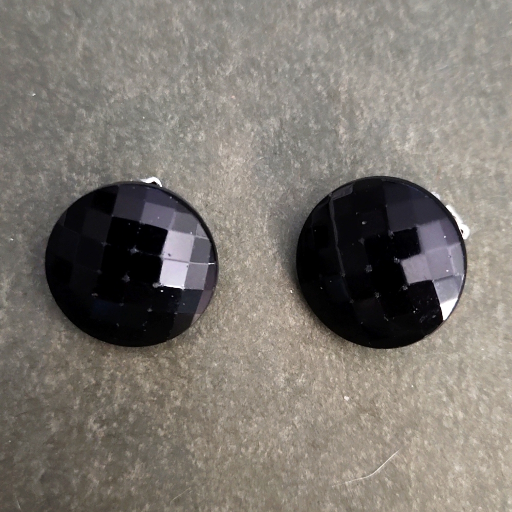 Black vintage clip on shiny earrings